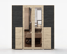 Armadio 4 ante battenti Apuseni 01 | Rovere Artisan & Pino norvegese | 208 x 200 x 65 cm | 14 scomparti