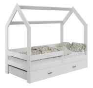 Letto a casetta pino massello bianco D3 | Cassetto e rete a doghe inclusi | 80 x 160 cm