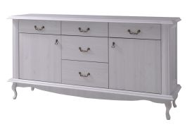 Cassettiera in pino bianco "Bignona" 07 | 5 cassetti, 2 ante, 2 ripiani | 89 x 165 x 47 cm | Design rustico moderno