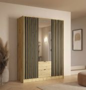 Armadio "Iraklio" 03, rovere Artisan, effetto cannettato, maniglie: metallo, 2 cassetti, 10 scomparti, 1 barra appendiabiti, 1 specchio, 150,8 x 54,5 x 200,5 cm