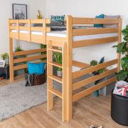 Letto a soppalco 140 x 190 cm "Easy Premium Line" K23/n, legno massiccio di faggio laccato naturale, divisibile