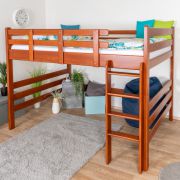 Letto a soppalco 160 x 200 cm "Easy Premium Line" K23/n, legno massiccio di faggio laccato color ciliegio, divisibile