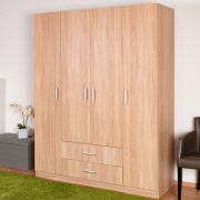 Armadio battente Plata 11 | Rovere Sonoma | 201 x 160 x 53 cm | 4 ante, 2 cassetti, 9 ripiani
