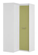 Armadio angolare Koa 04 per cameretta | Bianco e verde | 203 x 98 x 98 cm | Design moderno e pratico