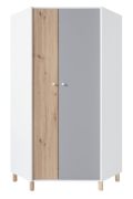Armadio angolare cameretta Burdinne 02 | Bianco, rovere e grigio | 190 x 90 x 90 cm