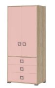 Armadio cameretta ante battenti Benjamin 13 | Faggio/Rosa | 198 x 84 x 56 cm | Soft Close | 3 cassetti