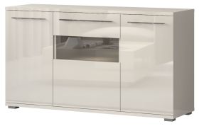 Cassettiera moderna 3 ante "Garim" | Beige lucido | 85 x 150 x 45 cm | Soft Close | LED