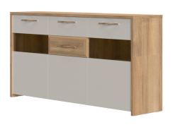 Cassettiera moderna beige lucido/noce | 2 cassetti, 3 ante | 85x172x41 cm | Stile contemporaneo