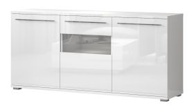 Cassettiera moderna Garim 8 cassetti | Bianco lucido | 85 x 180 x 45 cm | Soft Close & LED