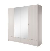 Armadio 2 ante specchio Sloughia 16 | Protezione bordi ABS | Beige | 208 x 213 x 55 cm | 2 cassetti | Design moderno a doghe