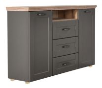 Cassettiera moderna 155 cm | Rovere e grigio | 5 scomparti, 3 cassetti | 99 x 155 x 39 cm