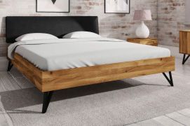 Letto francese Masterton 01 | Rovere massiccio oliato | Testiera imbottita nera | 140 x 200 cm