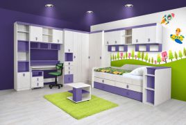 Cameretta completa - Set D "Luis", 16 pezzi, rovere bianco / viola