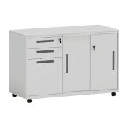 Cassettiera su ruote mod. Elisa con 3 cassetti chiudibili a chiave + 1 anta scorrevole chiudibile a chiave - Larghezza: 900 mm, Altezza: 650 mm, Profondità: 450 mm