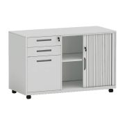 Cassettiera su ruote mod. Elisa con 3 cassetti chiudibili a chiave + 1 serranda chiudibile a chiave - Larghezza: 900 mm, Altezza: 636 mm, Profondità: 450 mm
