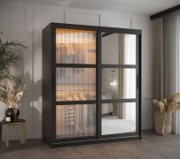 Armadio scorrevole Nadelhorn 18 nero opaco | 200 x 150 x 62 cm | 3 specchi, 2 appendiabiti, maniglie nere