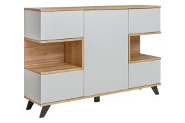 Cassettiera Austgulen 06 | Rovere Riviera e Grigio Chiaro | 8 scomparti | 106 x 160 x 40 cm