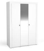 Armadio Barbe 04 | 3 ante a specchio | 7 scomparti | Bianco opaco/Rovere | 206 x 137 x 56 cm