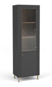 Vetrina alta "Barbe" 08 | 5 scomparti in vetro trasparente | nero opaco | 193,5 x 60 x 40 cm