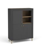 Madia "Barbe" 14 | Nero opaco | Maniglie oro | 8 scomparti | 2 vani a giorno | 136 x 97 x 40 cm | Finitura di pregio
