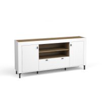 Madia soggiorno "Barbe" 19 | Bianco opaco e rovere | Maniglie nere | 83,5 x 177 x 40 cm | Protezione bordi ABS