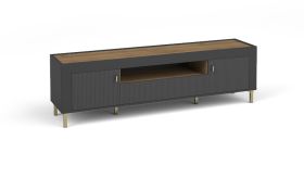 Mobile porta TV "Barbe" 23 | Nero opaco | Maniglie oro | 1 cassetto, 2 ante, 3 scomparti | 51,5 x 177 x 40 cm