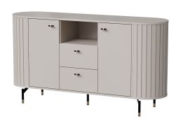 Cassettiera Annelin 02 cashmere con vano a giorno, 2 ante e 2 cassetti, piedini in metallo, altezza ideale per robot aspirapolvere