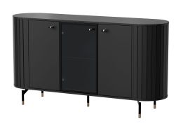 Cassettiera Annelin 11 nera | 6 scomparti | 81 x 150 x 40 cm | Anta in vetro | Chiusura ammortizzata | LED opzionale
