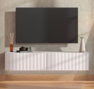 Mobile TV "Grocka" 02, bianco/bianco opaco, 2 ante a ribalta, bordi in ABS, funzione "push-to-open", 32 x 154 x 42 cm
