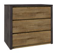 Cassettiera Selun 04 | Rovere marrone scuro/grigio | 3 cassetti | 80 x 90 x 43 cm | Design moderno
