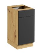 Base cucina "Matterhorn" 17, color rovere Artisan / grigio, 1 anta, 1 cassetto, 2 scomparti, design senza maniglie, Sistema "push-to-open", 40 x 46,8 x 82 cm
