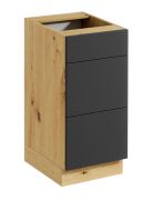 Base cucina "Matterhorn" 18, color rovere Artisan / grigio, 3 cassetti, design senza maniglie, Sistema "push-to-open", 40 x 46,9 x 82 cm