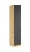 Mobile cucina "Matterhorn" 22, rovere Artisan/grigio, 2 ante, 5 scomparti, design senza maniglie, funzione "push-to-open", 40 x 57,8 x 211,9 cm