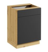 Base cucina "Matterhorn" 19, color rovere Artisan / grigio, 1 anta, 1 cassetto, 1 scomparto, design senza maniglie, Sistema "push-to-open", 60 x 82 x 46,8 cm