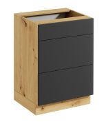 Base cucina "Matterhorn" 20, color rovere Artisan / grigio, 3 cassetti, design senza maniglie, Sistema "push-to-open", 60 x 46,8 x 82 cm