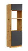 Pensile cucina "Matterhorn" 32, rovere Artisan/grigio, 2 ante, 5 scomparti, design senza maniglie, funzione "push-to-open", 60 x 57,6 x 211,9 cm