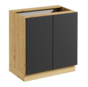 Pensile cucina "Matterhorn" 12, rovere Artisan/grigio, 2 ante, 2 scomparti, design senza maniglie, funzione "push-to-open", 80 x 46,8 x 82 cm
