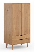 Armadio Minnu 08 rovere massiccio | 180 x 90 x 60 cm | Superficie oliata | 2 ante push-to-open | 2 cassetti soft close