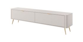 Mobile TV Sloughia 05 beige | 2 scomparti inclinabili | Protezione bordi ABS | 51 x 200 x 38 cm | Maniglie e gambe in metallo