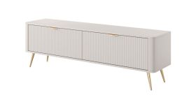 Mobile porta TV Sloughia 06 beige | 2 scomparti inclinabili | Maniglie e gambe in metallo | 51 x 163 x 38 cm | Robusto