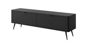 Mobile TV design moderno Sloughia 13 nero | 2 scomparti ribaltabili | 51 x 163 x 38 cm | Protezione bordi in ABS