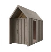 Casetta da giardino con tetto a due falde | Finestra triangolare | Grigio-beige | Dimensioni esterne: 162,4 x 207,7 cm | Superficie di base: 4,50 m² | Stile scandinavo | Malmö 11