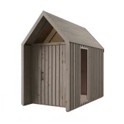 Casetta da giardino | Finestra triangolare | Grigio-beige | Superficie: 4,64 m² | Stile scandinavo | Tetto a due falde | Dimensioni esterne: 162,4 x 285,7 cm | Malmö 15