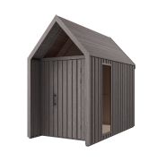 Casetta da giardino grigio-marrone | Finestra triangolare | Grigio-marrone | Superficie di base: 4,64 m² | Stile scandinavo | Malmö 23 | Tetto a due falde | Dimensioni esterne: 162,4 x 285,7 cm