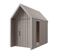 Casetta da giardino in stile scandinavo | 1 finestra | Grigio-marrone | Superficie di base: 4,64 m² | Tetto a due falde | Dimensioni esterne: 162,4 x 285,7 cm | Malmö 22 | Legno di abete rosso