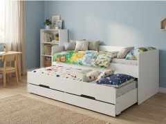 Letto singolo con secondo letto estraibile "Heraklion" 01, bianco, 2 cassetti, design senza maniglie, superficie di riposo: 90 x 200 cm - 203,2 x 94,2 x 82,5 cm