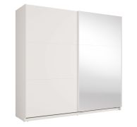 Armadio ad ante scorrevoli "Igoumenitsa" 01, bianco, maniglie: metallo, 2 ante, 6 ripiani, 1 barra appendiabiti, 1 specchio, Sistema "Soft-Close", 221 x 60 x 207 cm
