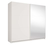 Armadio ad ante scorrevoli "Igoumenitsa" 02, bianco, maniglie: metallo, incl. illuminazione, 6 scomparti, 1 barra appendiabiti, 1 specchio, Sistema "Soft-Close", 221 x 60 x 207 cm