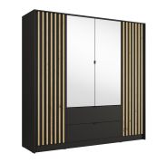 Armadio ad ante battenti "Iraklio" 06, effetto cannettato, specchio, maniglie: metallo, 4 ante, 2 cassetti, 10 scomparti, 1 barra appendiabiti, 200 x 54,5 x 200,5 cm