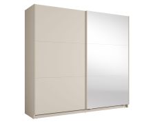 Armadio ad ante scorrevoli "Igoumenitsa" 03, color cashmere, maniglie: metallo, 2 ante di cui una a specchio, 1 barra appendiabiti, 6 scomparti, Sistema "Soft-Close", 221 x 60 x 207 cm